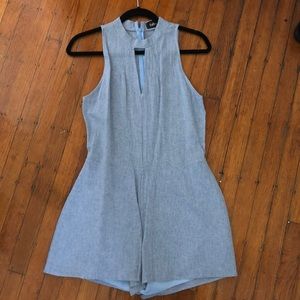 denim romper with front cut out